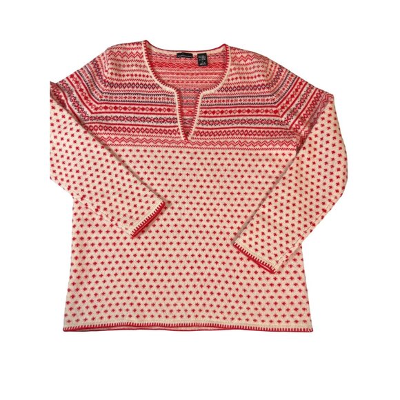 Women’s size L large Moda International Wool & Angora Blend Nordic Sweater Red & - Picture 1 of 4